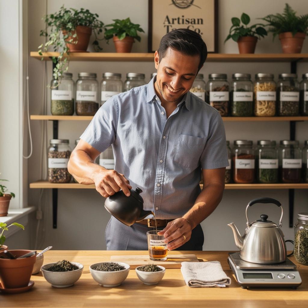 Muškarac koji se odmara uz šalicu čaja i voćem u ruci.